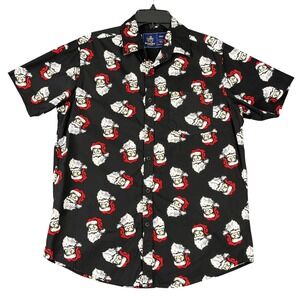 Rugby University Men's M Button Front Shirt Santa Claus Christmas Cotton Black